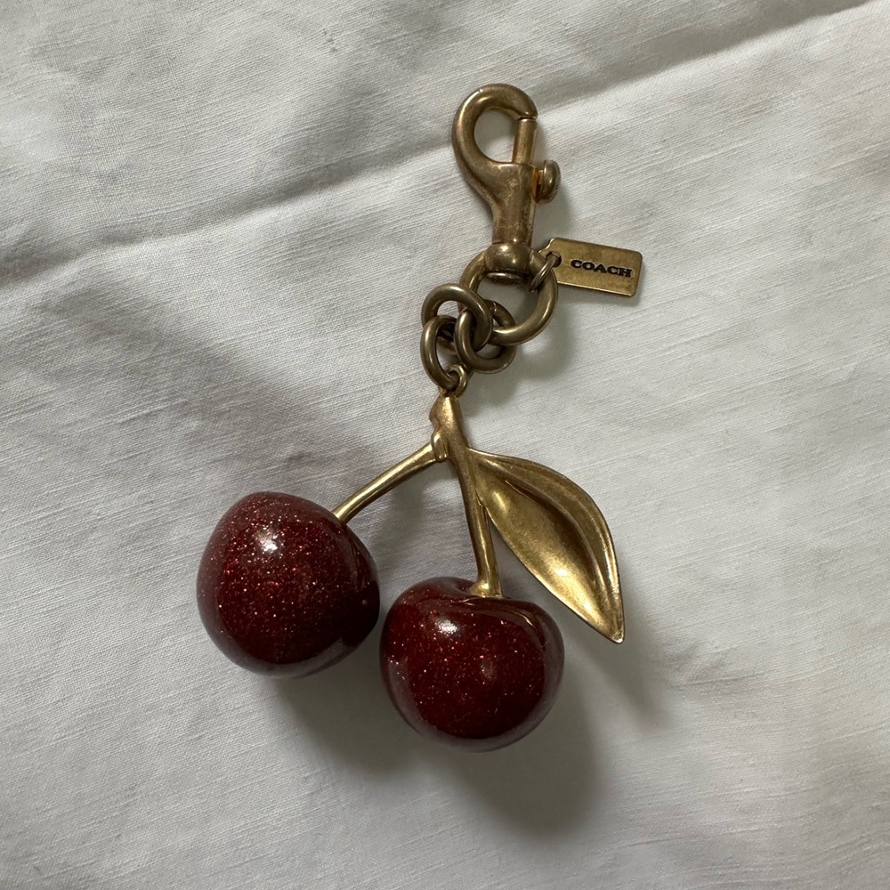 Coach Red Cherry Keychain with Gold Leaf